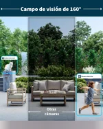 Recreación gráfica sobre un patio trasero que delimita visualmente el amplio campo de visión de 160 grados cubierto por la lente de la Arlo Pro 5.