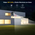 Visión nocturna a color con foco activado y alerta de sirena en cámara exterior Ctronics 4G Solar.