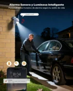 Cámara Ctronics 5MP activa alarma sonora y foco luminoso detectando a un intruso cerca de un auto