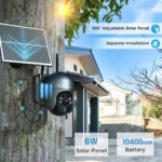 Cámara Ctronics Solar 2.5K instalada en un árbol con panel solar orientable de 6W y batería de 10400 mAh