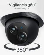 Cámara de vigilancia de doble lente con capacidad de rotación panorámica e inclinación (Pan y Tilt) para una cobertura de seguridad de 360 grados.