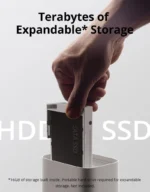 HomeBase 3 de Eufy con almacenamiento expandible mediante disco duro SATA SSD para grabaciones de video de seguridad.