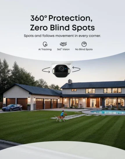 Cámara eufy con protección 360 grados y seguimiento automático en vivienda unifamiliar