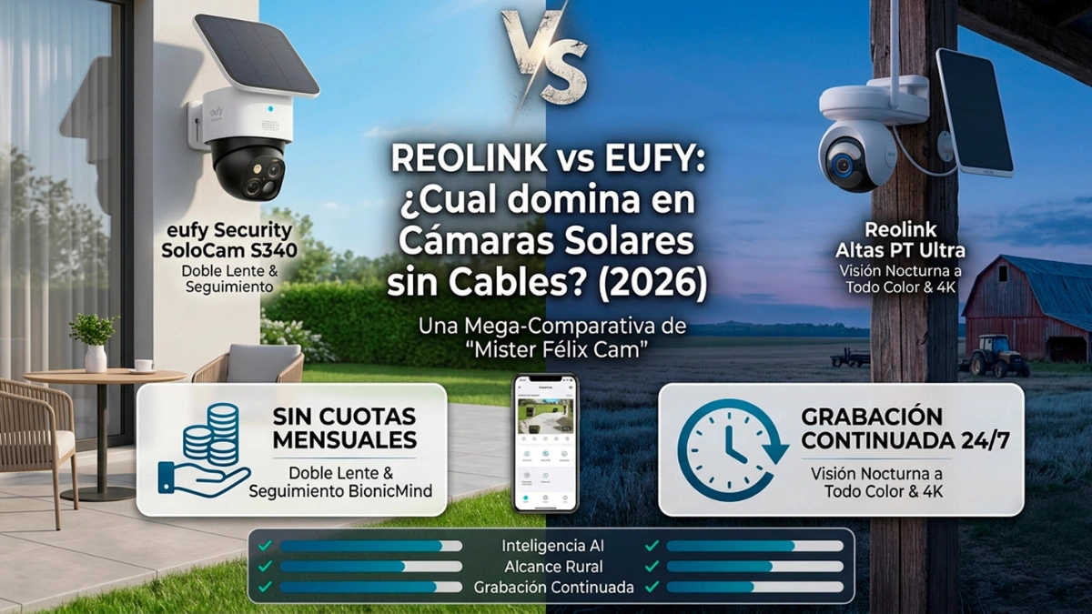 Comparativa de cámaras de seguridad solares Reolink vs Eufy instaladas en exteriores