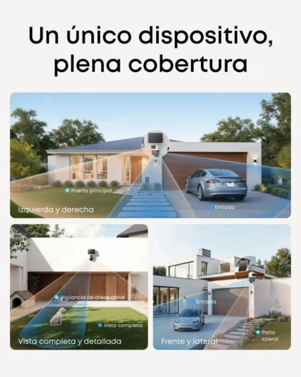 Cobertura exterior completa en vivienda con la cámara eufy Security SoloCam S4 en entrada y patio.
