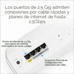 Vista posterior del NETGEAR Orbi 770 RBE773 mostrando el puerto WAN de 2.5G y tres puertos LAN de 2.5 Gbps