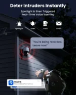Reolink TrackMix LTE con sirena y foco activados para disuadir intrusos