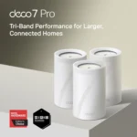 Tres nodos del sistema Wi-Fi 7 TP-Link Deco BE67 para casas de gran tamaño