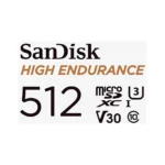 Tarjeta de memoria microSDXC SanDisk High Endurance de 512 GB con velocidad V30, U3 y Clase 10 para grabación continua.